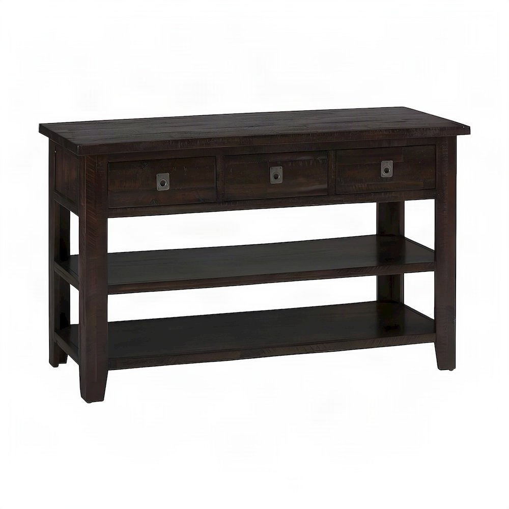 Acacia Veneer Console Table with 3-Drawer Storage, Distressed Dark Brown