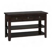 Acacia Veneer Console Table with 3-Drawer Storage, Distressed Dark Brown