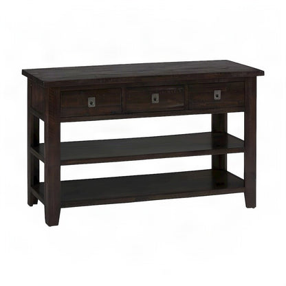 Acacia Veneer Console Table with 3-Drawer Storage, Distressed Dark Brown