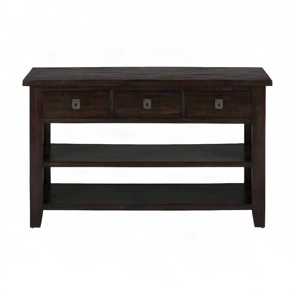 Acacia Veneer Console Table with 3-Drawer Storage, Distressed Dark Brown