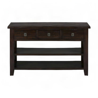 Acacia Veneer Console Table with 3-Drawer Storage, Distressed Dark Brown