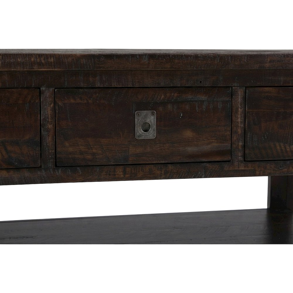 Acacia Veneer Console Table with 3-Drawer Storage, Distressed Dark Brown