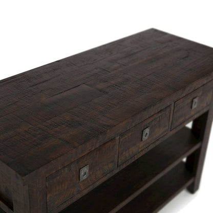 Acacia Veneer Console Table with 3-Drawer Storage, Distressed Dark Brown