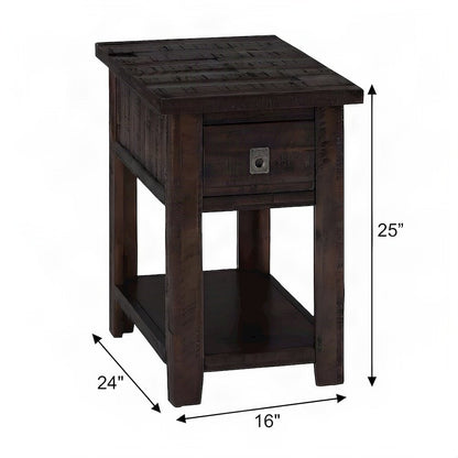 Distressed Acacia End Table with Drawer and Shelf, Deep Chocolate Finish