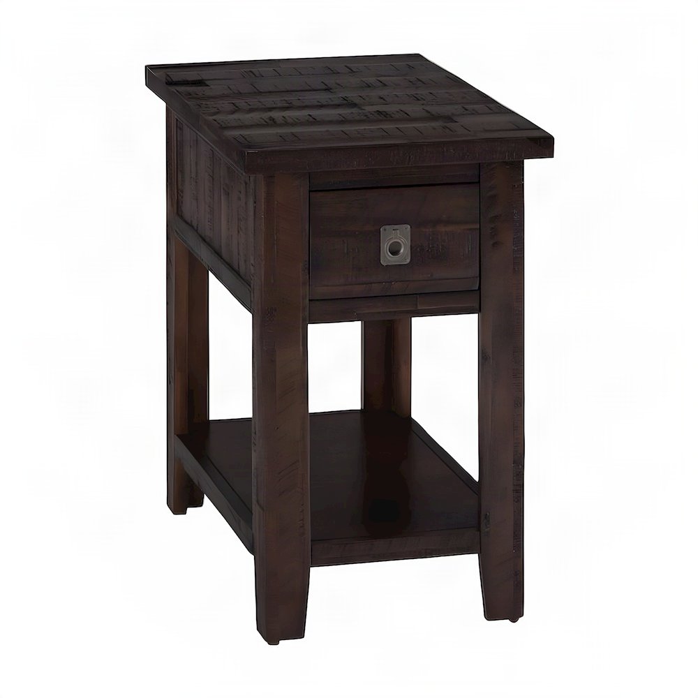 Distressed Acacia End Table with Drawer and Shelf, Deep Chocolate Finish