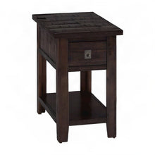 Distressed Acacia End Table with Drawer and Shelf, Deep Chocolate Finish