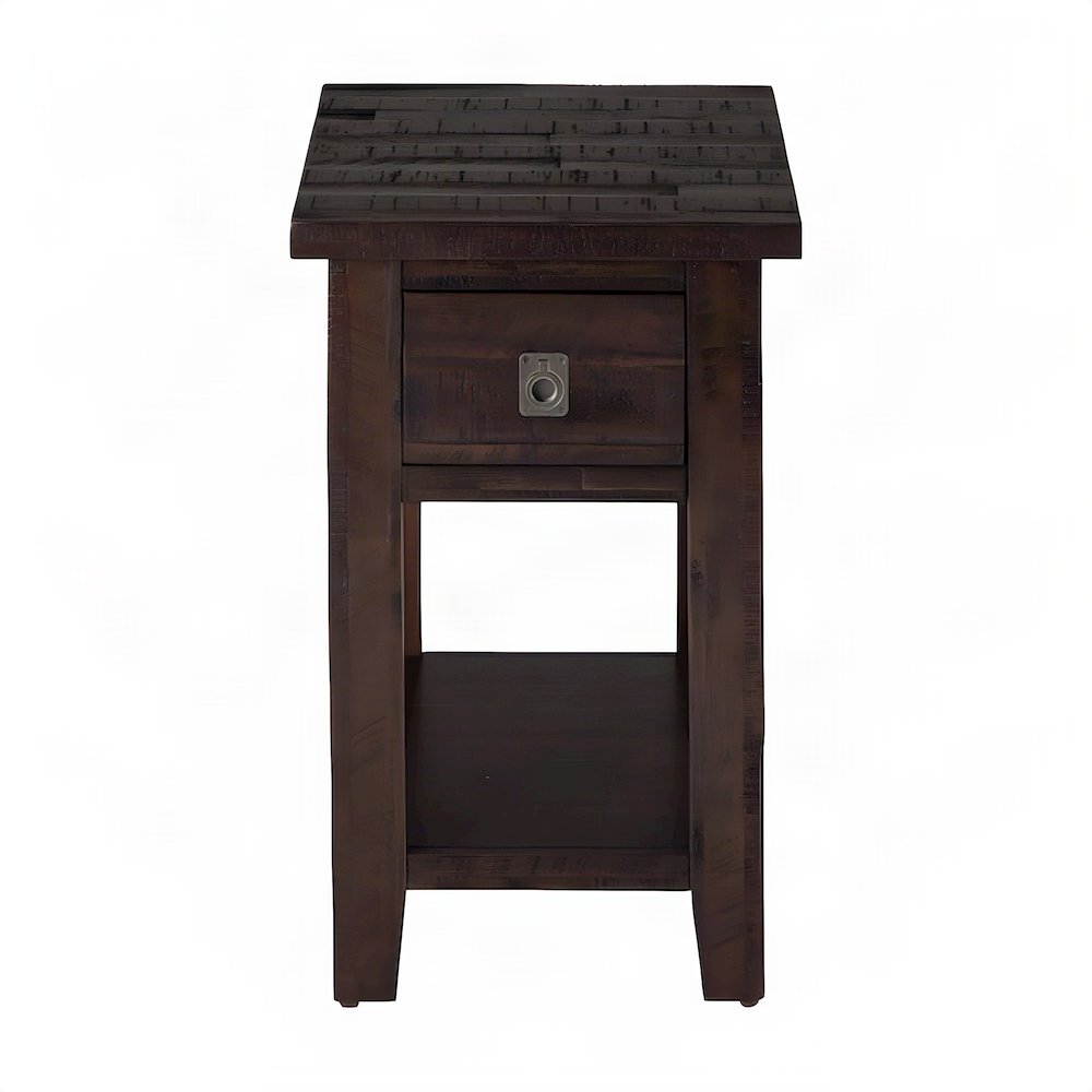 Distressed Acacia End Table with Drawer and Shelf, Deep Chocolate Finish