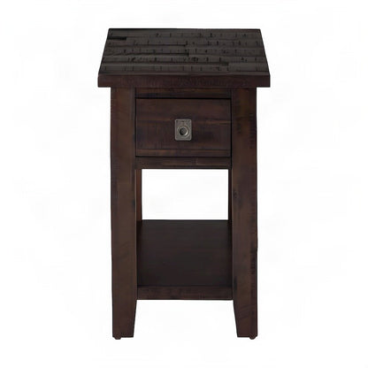 Distressed Acacia End Table with Drawer and Shelf, Deep Chocolate Finish