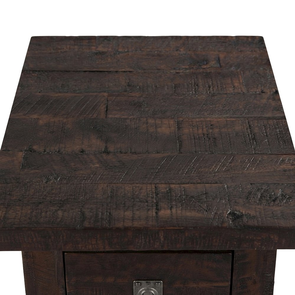 Distressed Acacia End Table with Drawer and Shelf, Deep Chocolate Finish