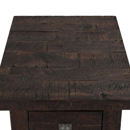 Distressed Acacia End Table with Drawer and Shelf, Deep Chocolate Finish