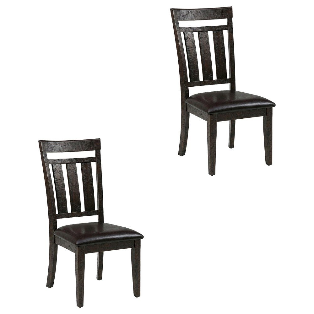Solid Acacia Slat-Back Rustic Farmhouse Kitchen Dining Chair, Deep Chocolate, Set of 2