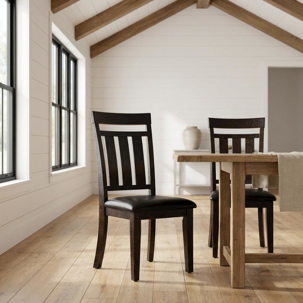 Solid Acacia Slat-Back Rustic Farmhouse Kitchen Dining Chair, Deep Chocolate, Set of 2