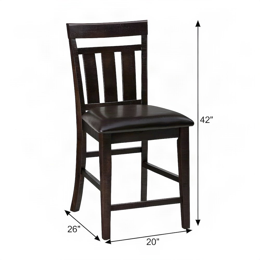 Acacia Vinyl-Upholstered Slat-Back Bar Stools, Set of 2, Deep Chocolate Finish
