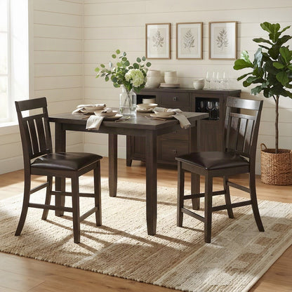 Acacia Vinyl-Upholstered Slat-Back Bar Stools, Set of 2, Deep Chocolate Finish