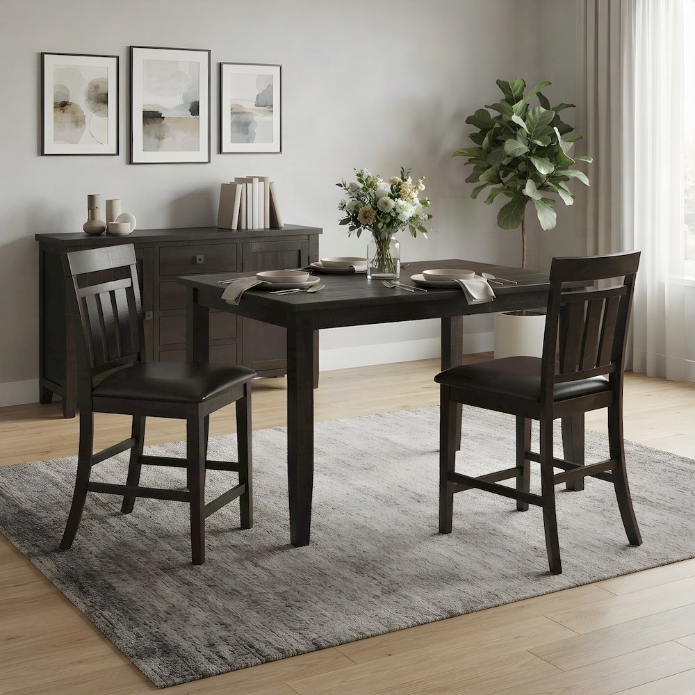 Acacia Vinyl-Upholstered Slat-Back Bar Stools, Set of 2, Deep Chocolate Finish