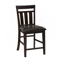 Acacia Vinyl-Upholstered Slat-Back Bar Stools, Set of 2, Deep Chocolate Finish