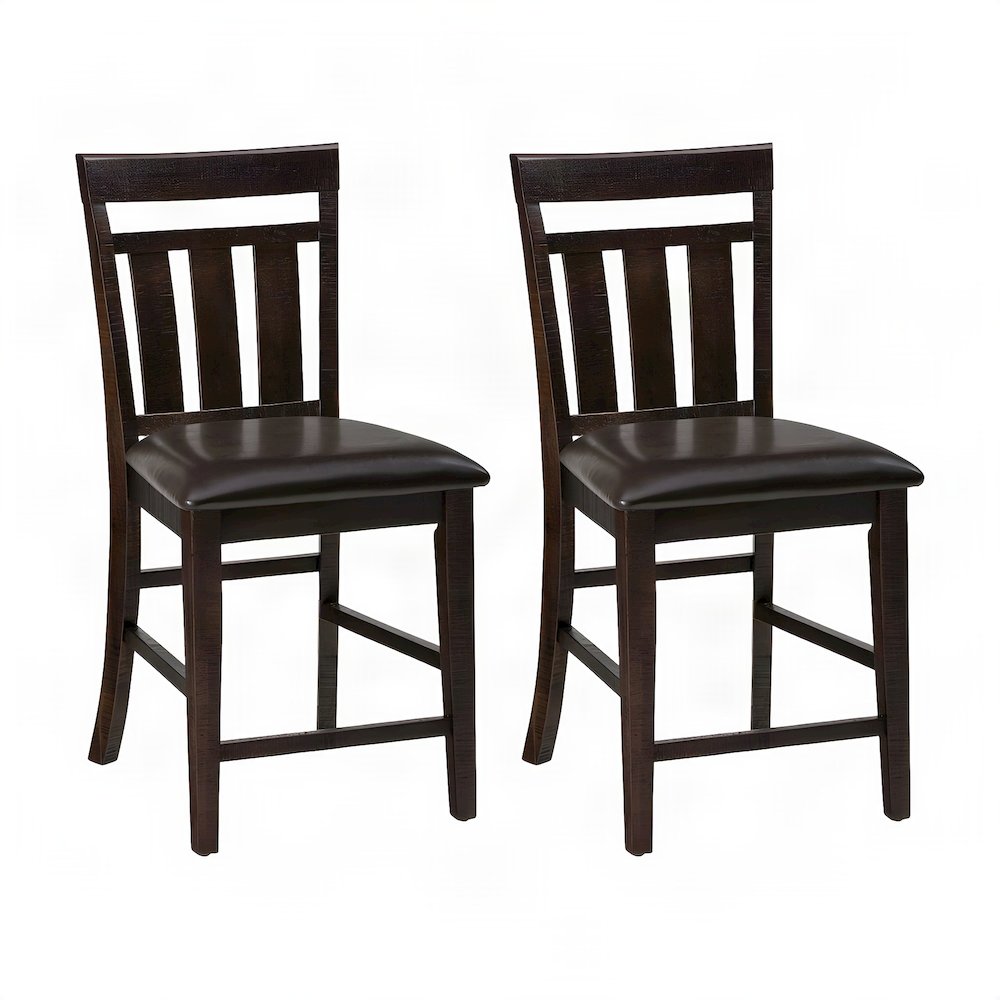 Acacia Vinyl-Upholstered Slat-Back Bar Stools, Set of 2, Deep Chocolate Finish
