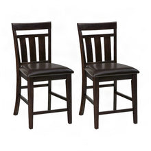 Acacia Vinyl-Upholstered Slat-Back Bar Stools, Set of 2, Deep Chocolate Finish
