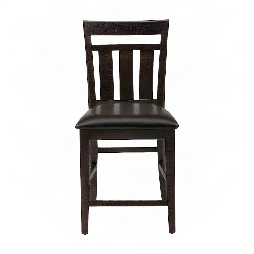 Acacia Vinyl-Upholstered Slat-Back Bar Stools, Set of 2, Deep Chocolate Finish
