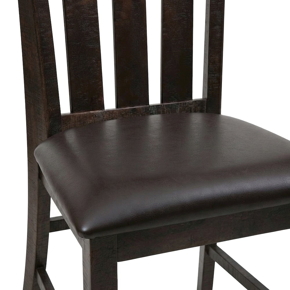 Acacia Vinyl-Upholstered Slat-Back Bar Stools, Set of 2, Deep Chocolate Finish