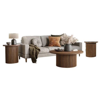 Auden Three Piece Mid-Century Modern Fluted Living Room Coffee and End Table Set