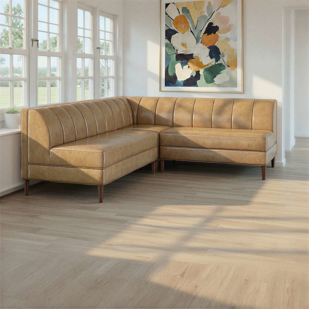 Ruston Modern Banquette Faux Leather Sectional with Five Seats and Corner Wedge