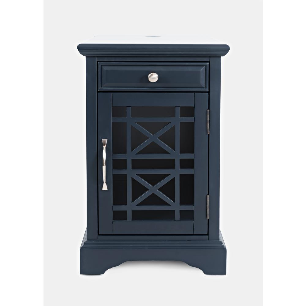Blue Acacia End Table with USB Charging Station for Convenient Living Room Use
