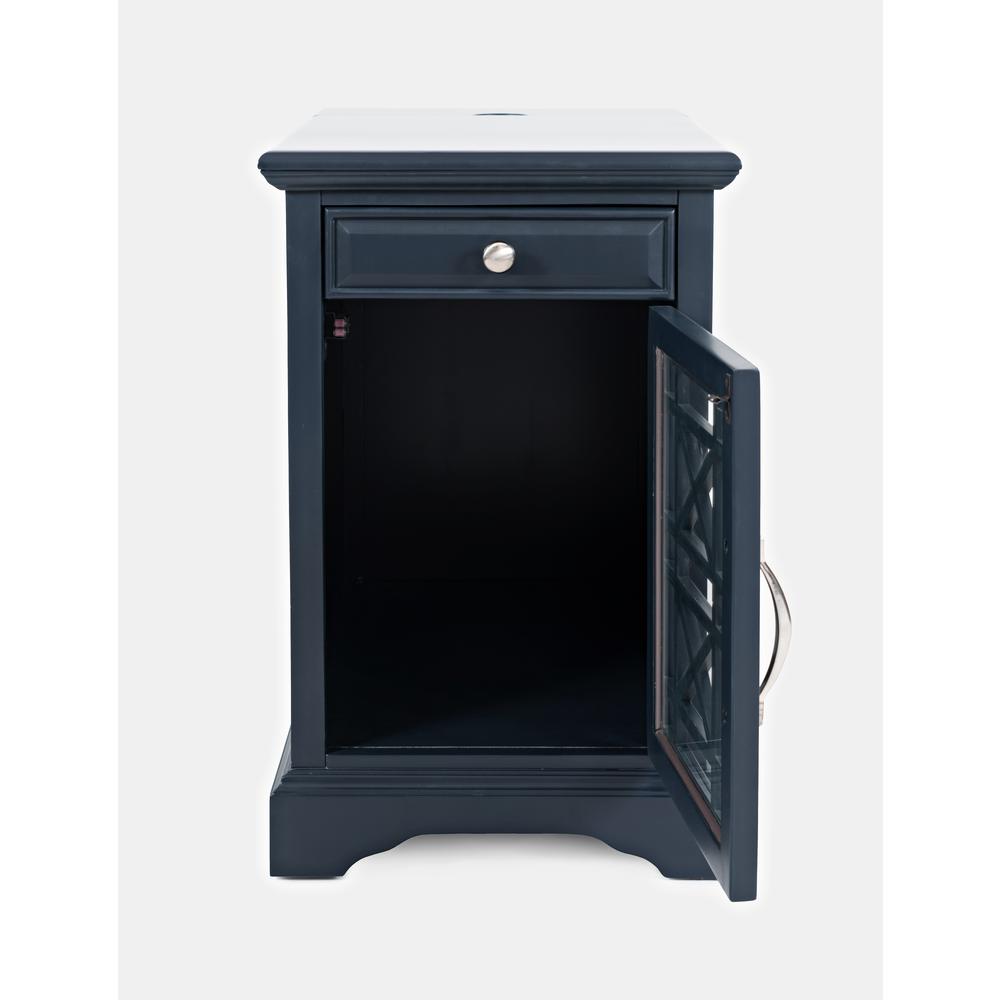 Blue Acacia End Table with USB Charging Station for Convenient Living Room Use