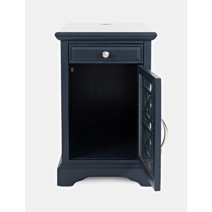 Blue Acacia End Table with USB Charging Station for Convenient Living Room Use