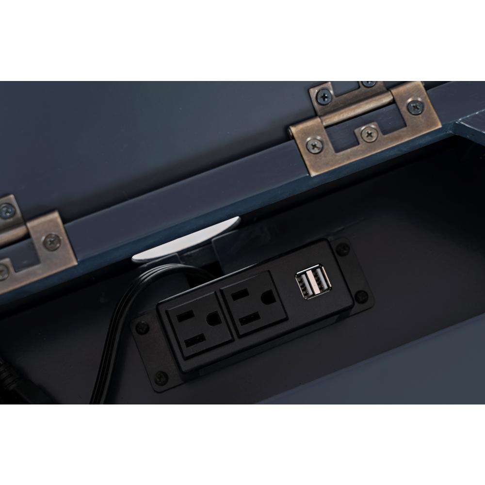 Blue Acacia End Table with USB Charging Station for Convenient Living Room Use