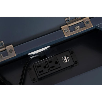 Blue Acacia End Table with USB Charging Station for Convenient Living Room Use