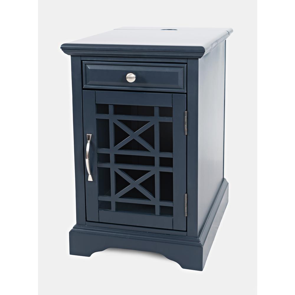 Blue Acacia End Table with USB Charging Station for Convenient Living Room Use
