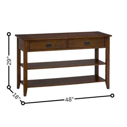 Brown Wooden Sofa Table with 2 Drawers – Elegant Entryway and Hallway Table