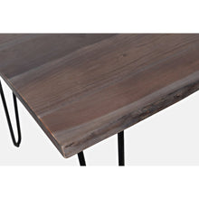 Seven Piece Solid Acacia Dining Set with Upholstered Mid-Century Modern Chairs