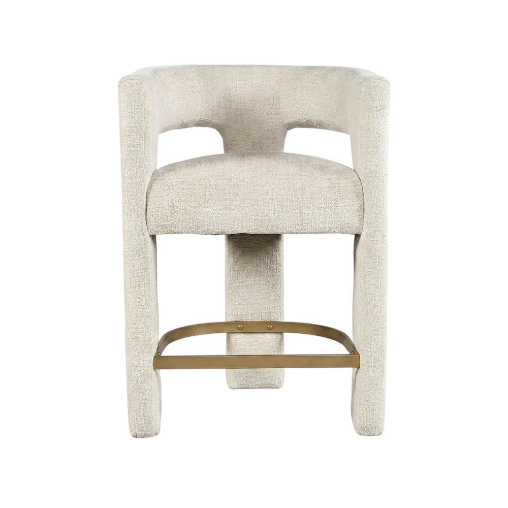 Modern Upholstered Counter Stool, Iron Frame, Natural, Set of 4
