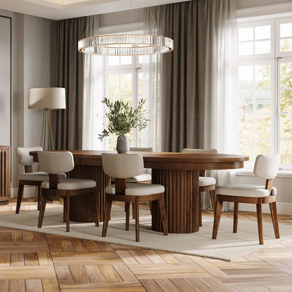 Auden 101" 7-Pc Mid-Century Modern Pedestal Dining Set, Upholstered Chairs