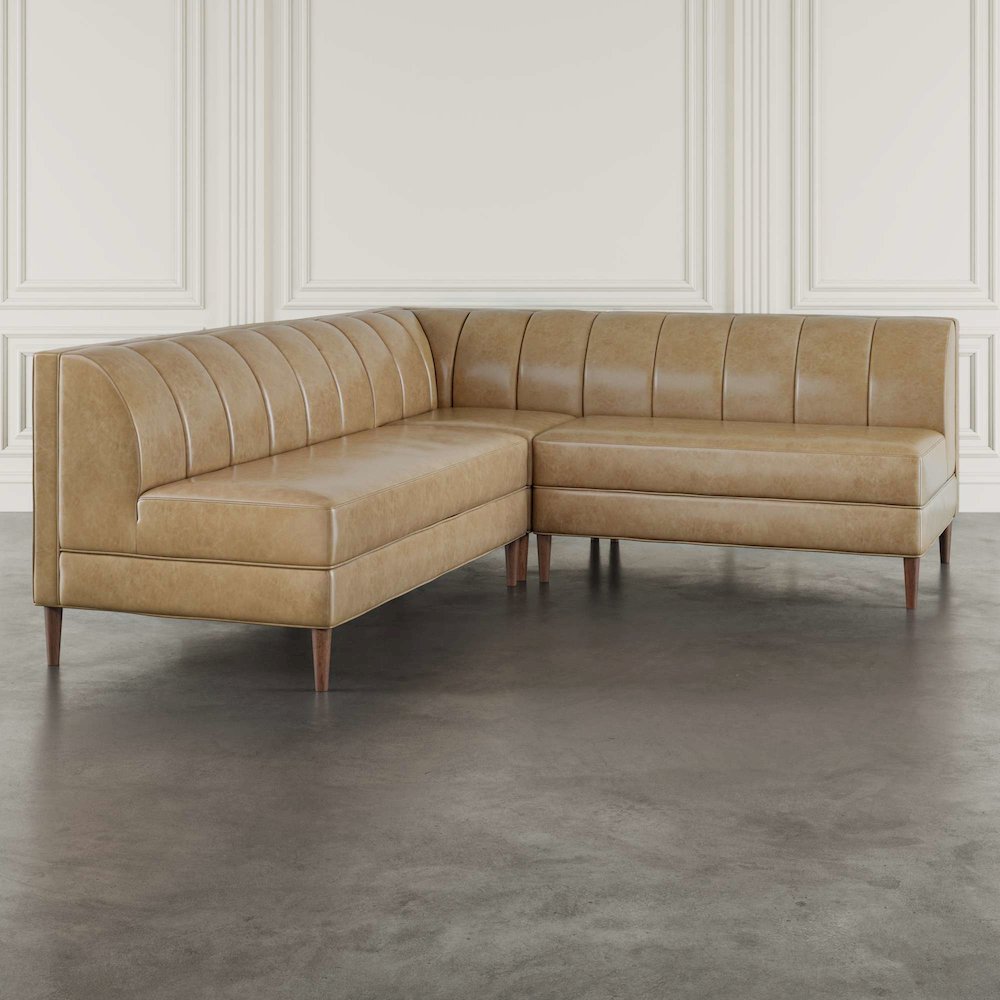 Ruston Modern Banquette Faux Leather Sectional with Five Seats and Corner Wedge