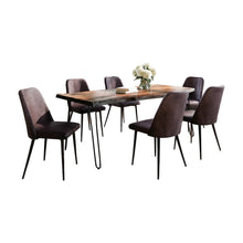 Seven Piece Solid Acacia Dining Set with Upholstered Mid-Century Modern Chairs