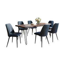Seven Piece Solid Acacia Dining Set with Upholstered Mid-Century Modern Chairs