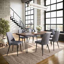 Seven Piece Solid Acacia Dining Set with Upholstered Mid-Century Modern Chairs