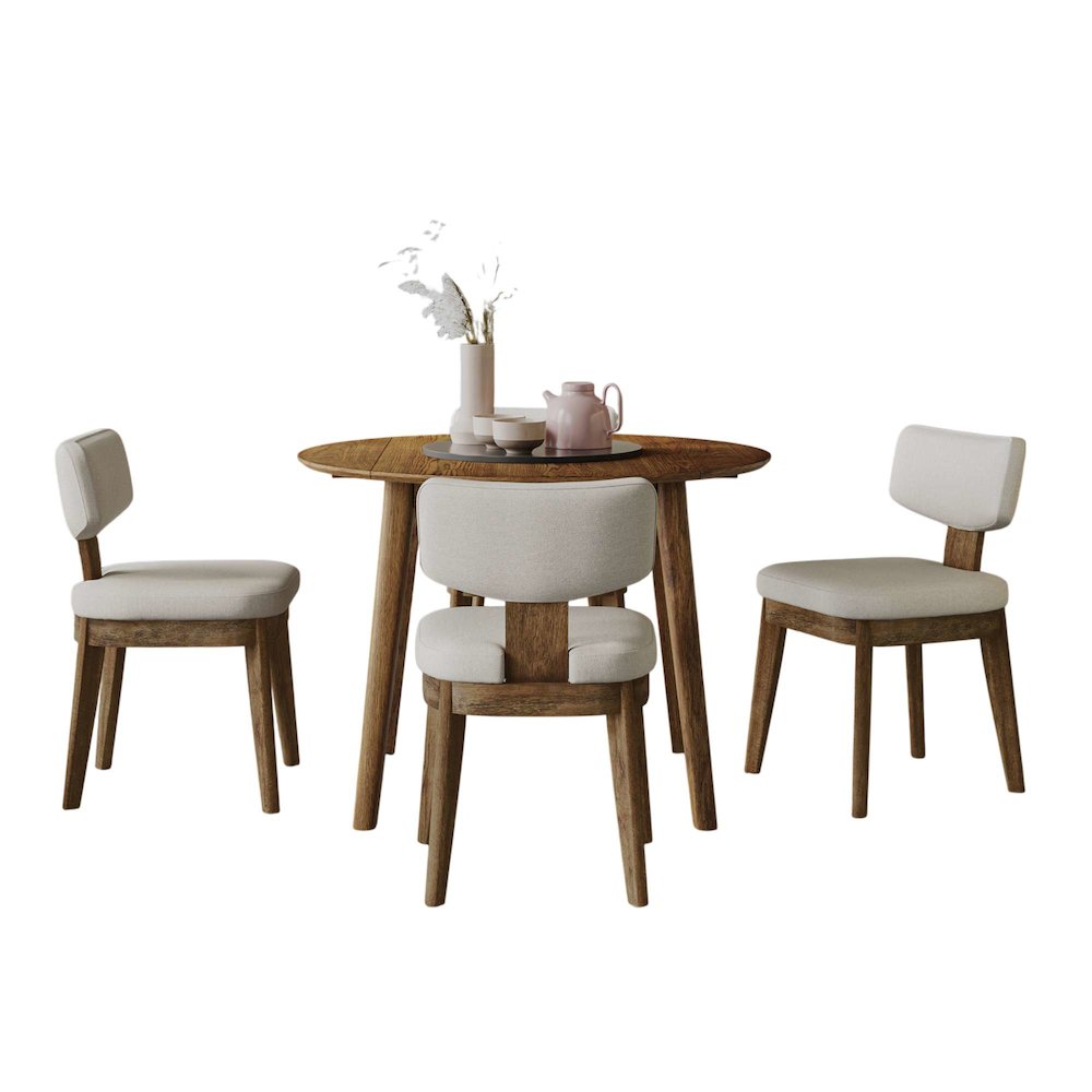 Percy 42" Contemporary 5-Pc Drop-Leaf Dining Set, Upholstered Chairs