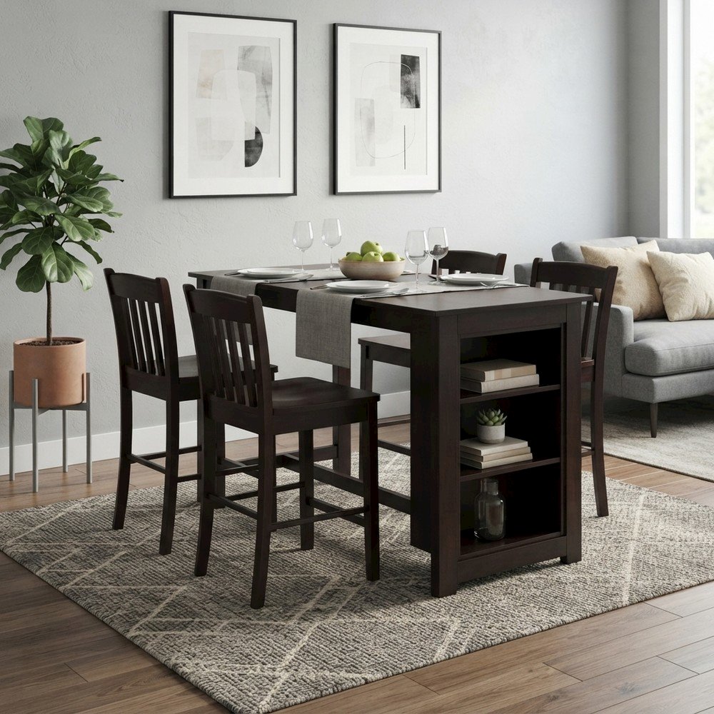Veneer Counter Height Dining Table and Chairs 5 Piece Set, Merlot