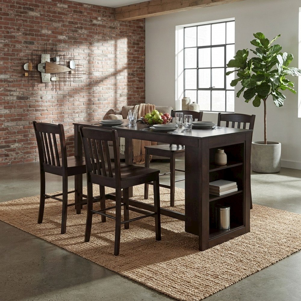 Veneer Counter Height Dining Table and Chairs 5 Piece Set, Merlot