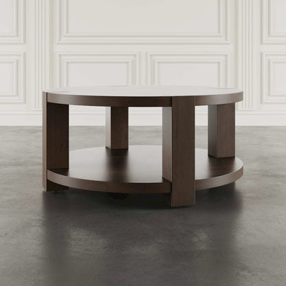 Brownstone 40" Round Transitional Modern Block-Frame Coffee Table with Wheels