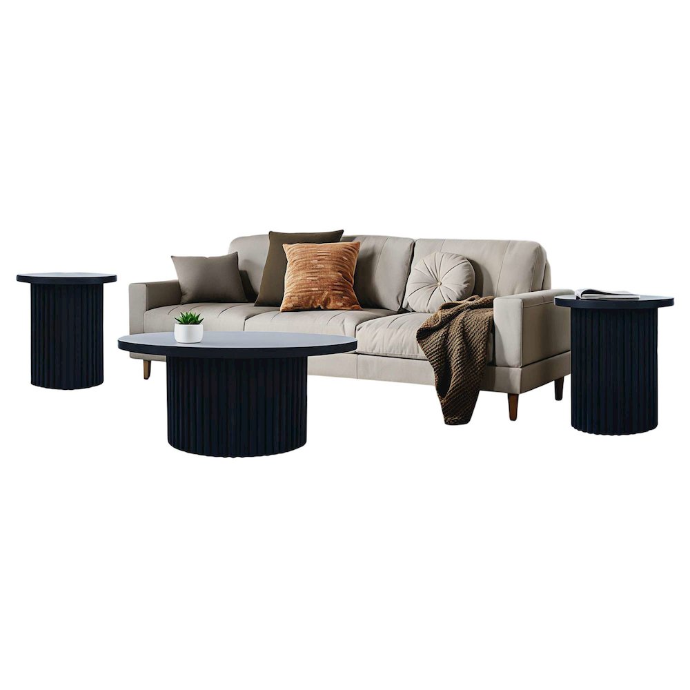 Auden Three Piece Mid-Century Modern Fluted Living Room Coffee and End Table Set