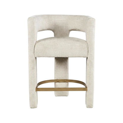 Modern Upholstered Counter Stool, Iron Frame, Natural, Set of 6