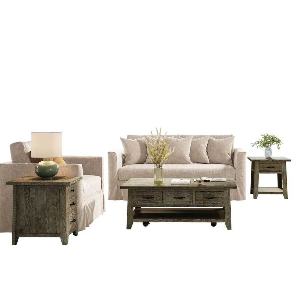 Telluride Rustic Farmhouse 3-Pc Living Room Coffee/End/USB Table Set
