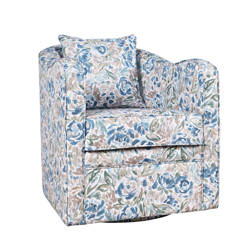 Daisy Bloom Floral Classic Traditional Swivel Accent Barrel Chair with Pillow