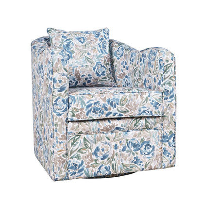Daisy Bloom Floral Classic Traditional Swivel Accent Barrel Chair with Pillow