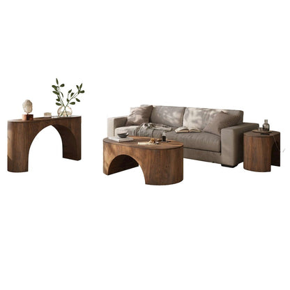 Luna Modern Architectural Three Piece Curved Living Room Table Set